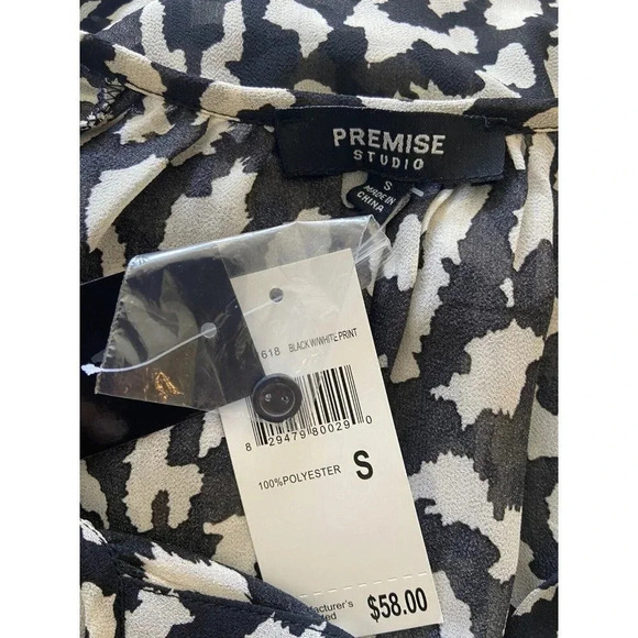 NWT Premise Studio Blouse Shirt Black Cream Sheer Size Small S New - Picture 3 of 5